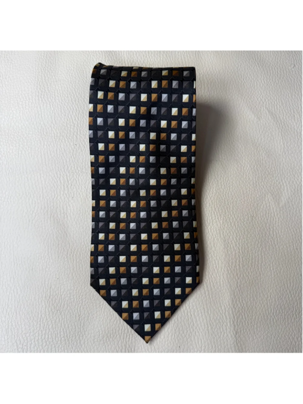 Colours Alexander Julian 100% Silk Tie Black Gold Gray Geometric Mens Necktie